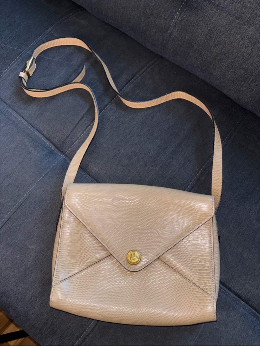 Women's Neutral Lizard-Texture Crossbody Envelope Bag. DIDIER LAMARTHE  PARIS